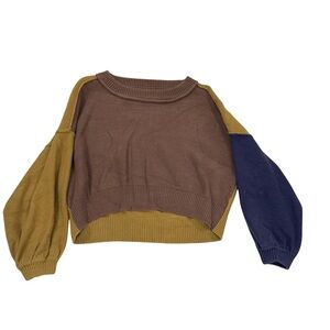 Papermoon Tri-Tone Sweater in Brown, Blue and Mustard